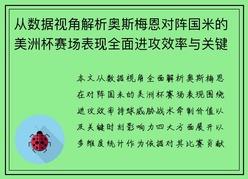 从数据视角解析奥斯梅恩对阵国米的美洲杯赛场表现全面进攻效率与关键作用
